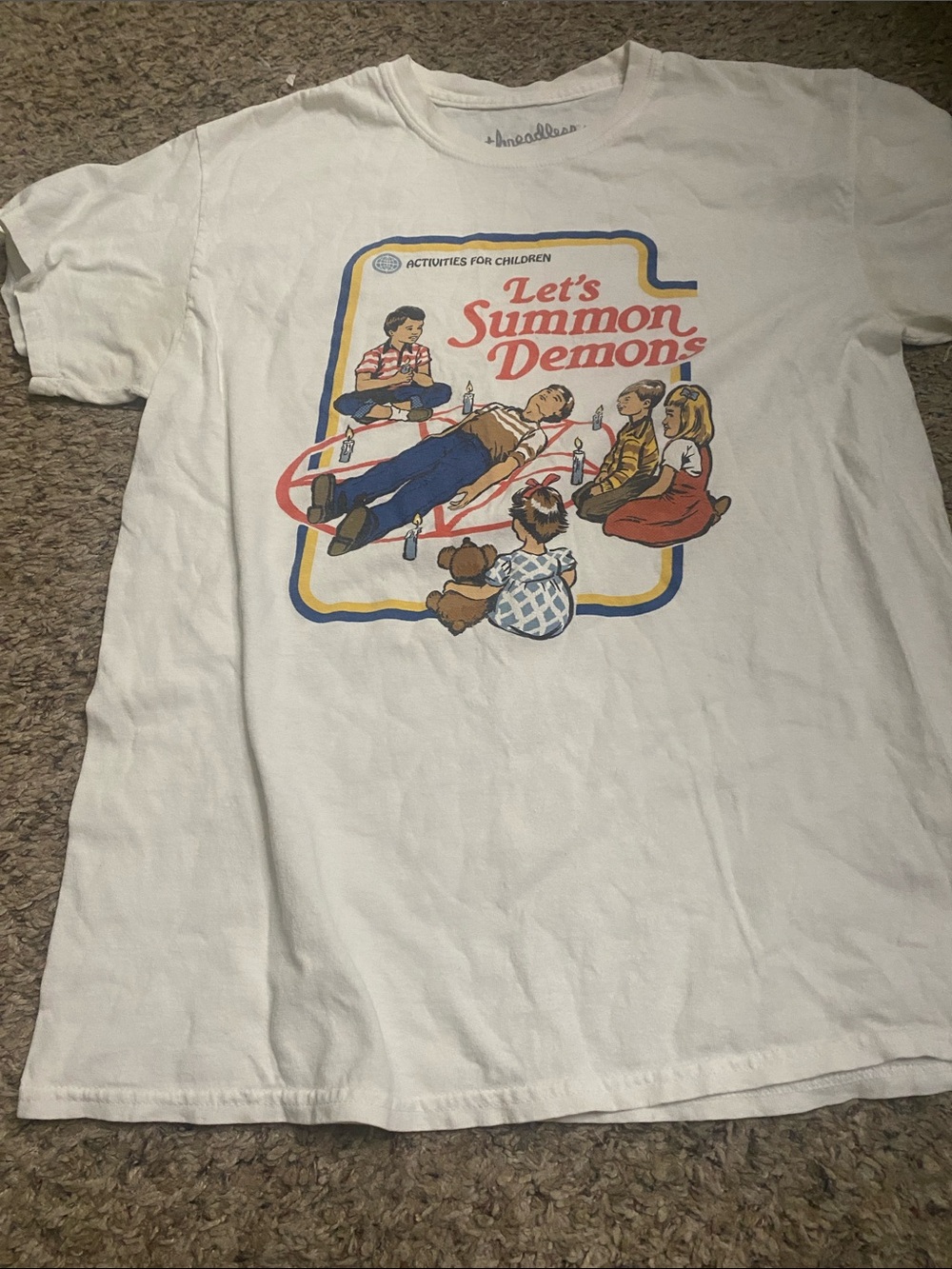 Threadless White Kids Tee with Retro 'Let's Summon Demons' Graphic